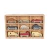 KONGES SLOJD I 9 wooden cars and their storage box