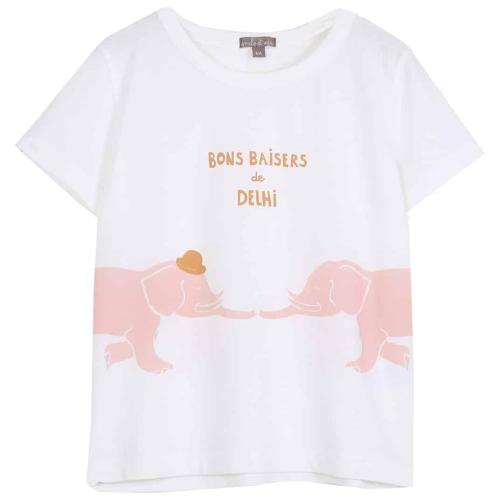 EMILE ET IDA I T-shirt blanc éléphants roses Bons baisers de Delhi